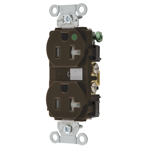 Hubbell Wiring Device-Kellems Straight Blade Devices, Tamper Resistant Duplex Receptacle, Hospital Grade, Hubbell-Pro, 20A 125V, 2-Pole 3- WireGrounding, 5-20R, Brown 8300TRA